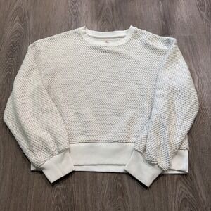 Marine Layer Size Medium Birdseye Cream Texture Crop Pullover Sweater Preppy
